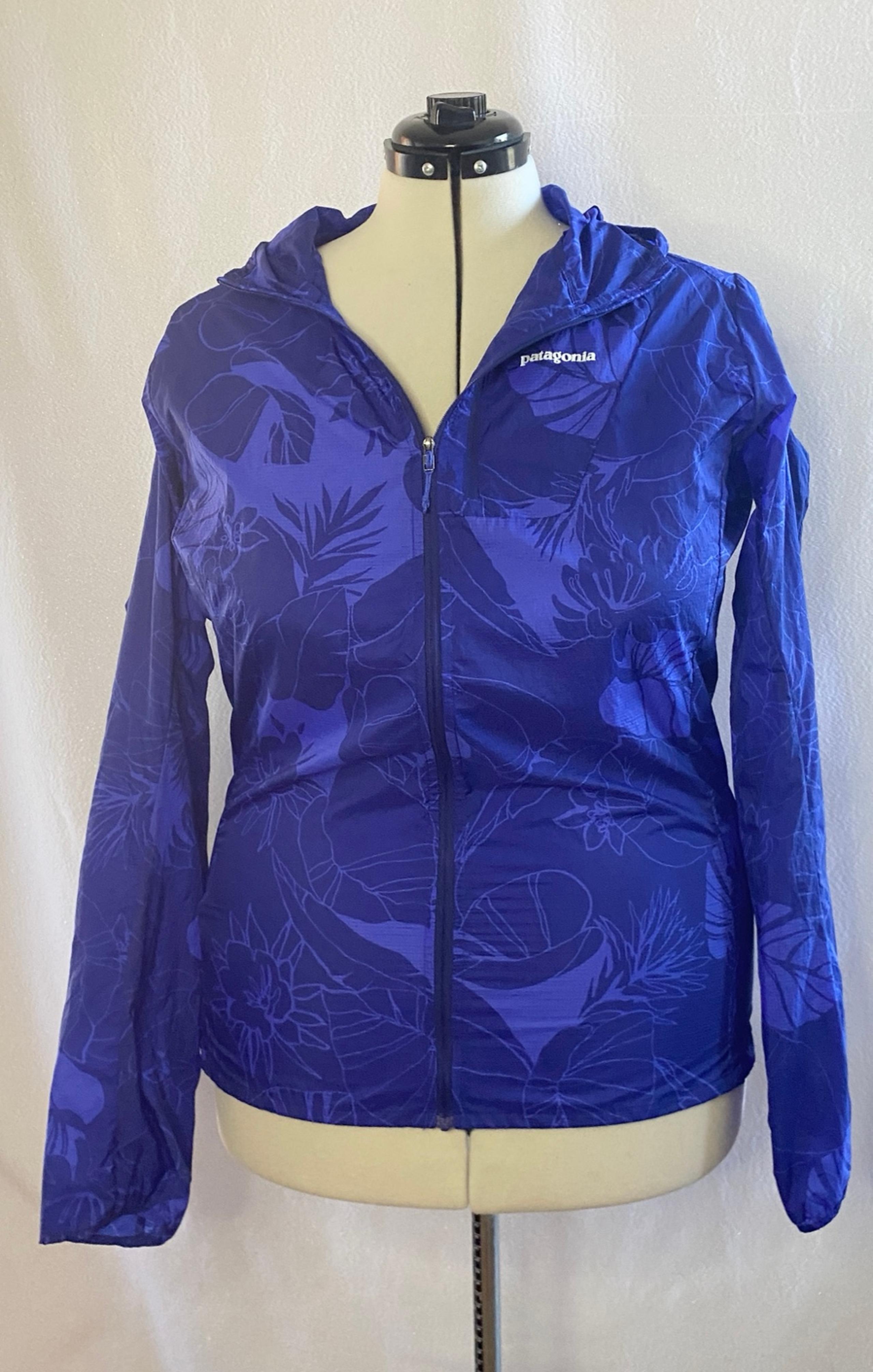 Patagonia Houdini Bajadas womens Blue Floral Windbreaker Hooded jacket size XL