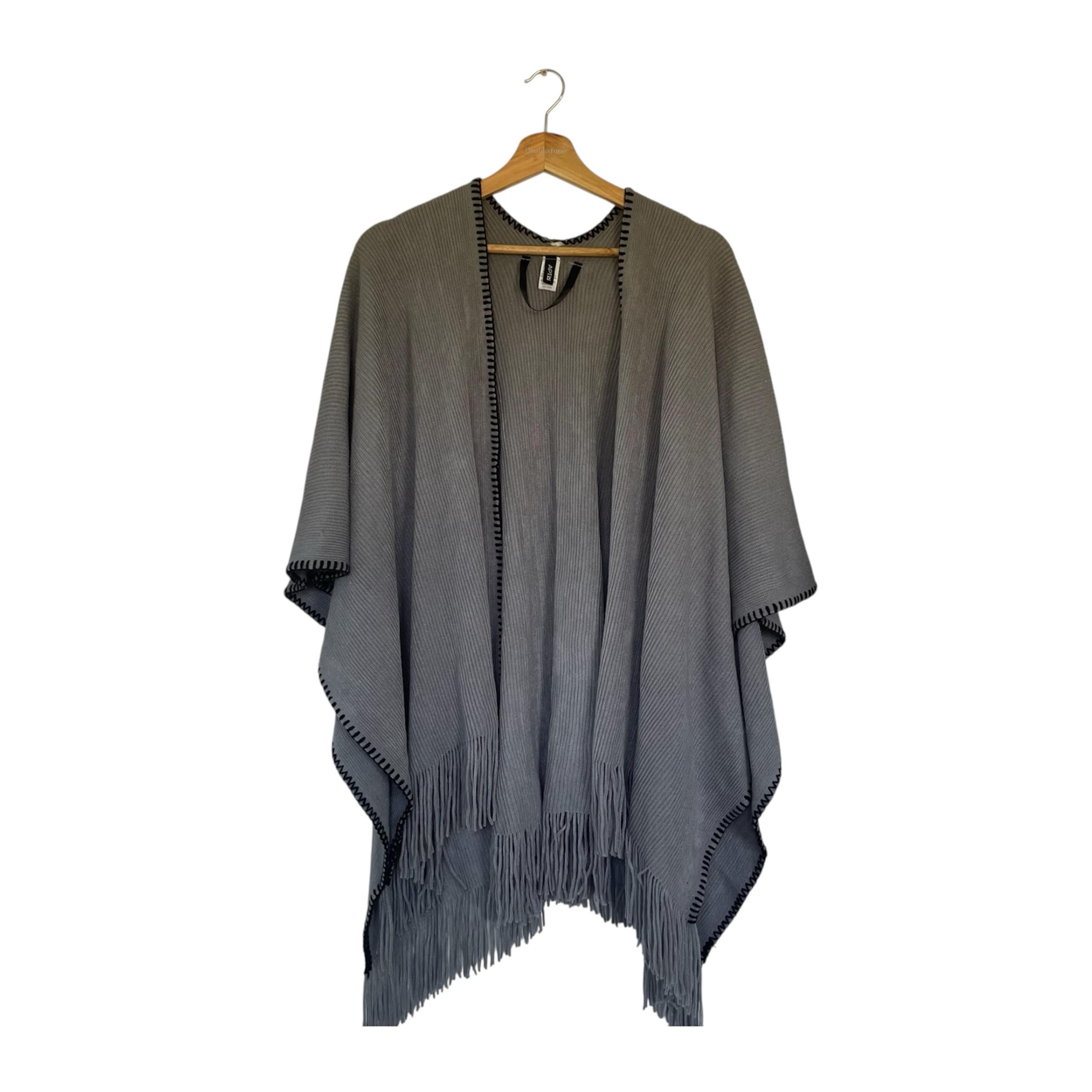 Apt. 9 Gray Poncho Sweater with Elegant Knit Design Onesize