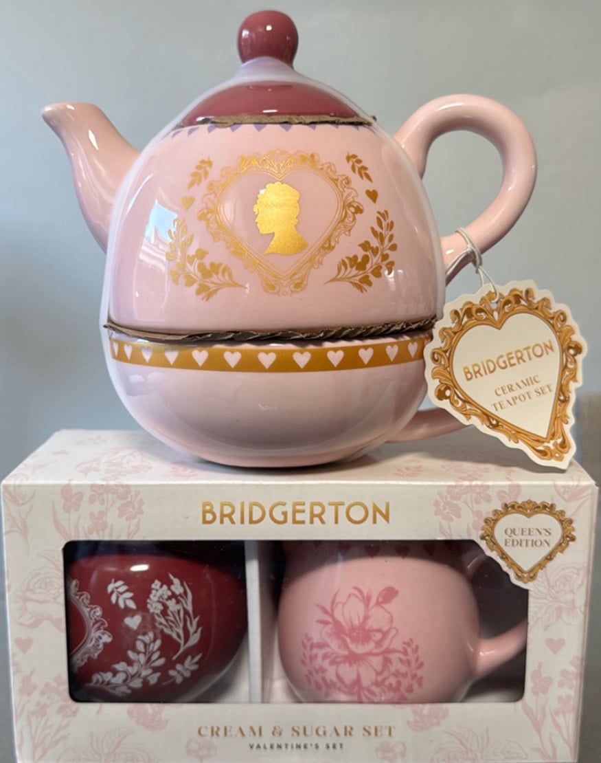 Valentine's Day Bridegerton Ceramic Teapot Set & Cream & Sugar Set Set. Bundle.