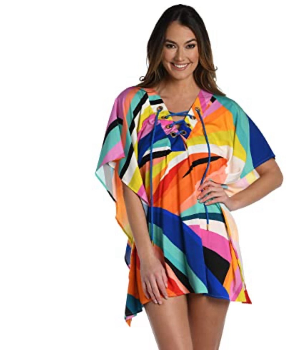 La Blanca Womens Lace Tunic Swimsuit Swimwear Cover Up, Multi//Sunscape Medium