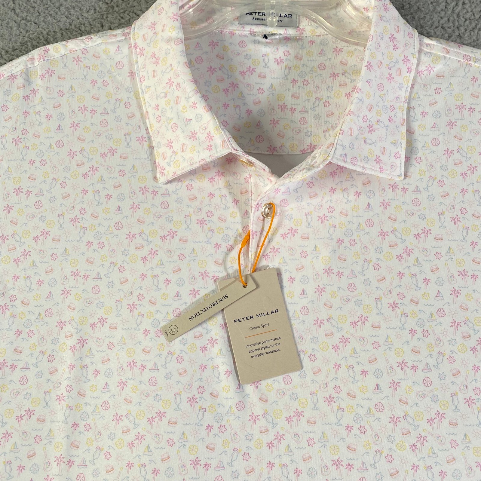 Peter Millar Summer Comfort Polo Shirt Mens XXL White Utopia Burger Crown Sport