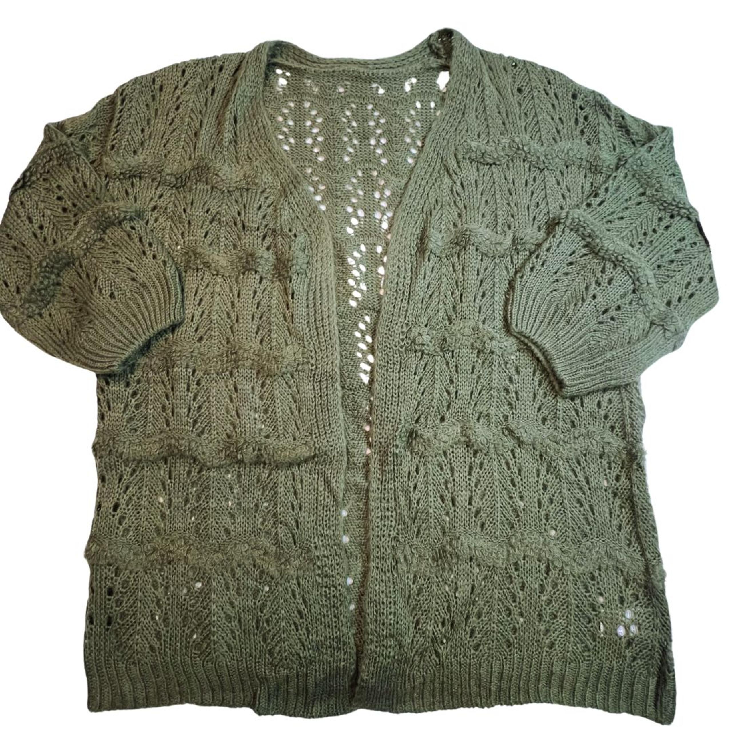 SHEIN Cardigan Womens 3XL Green Crochet Open Front Half Sleeve Knit Fall Sweater