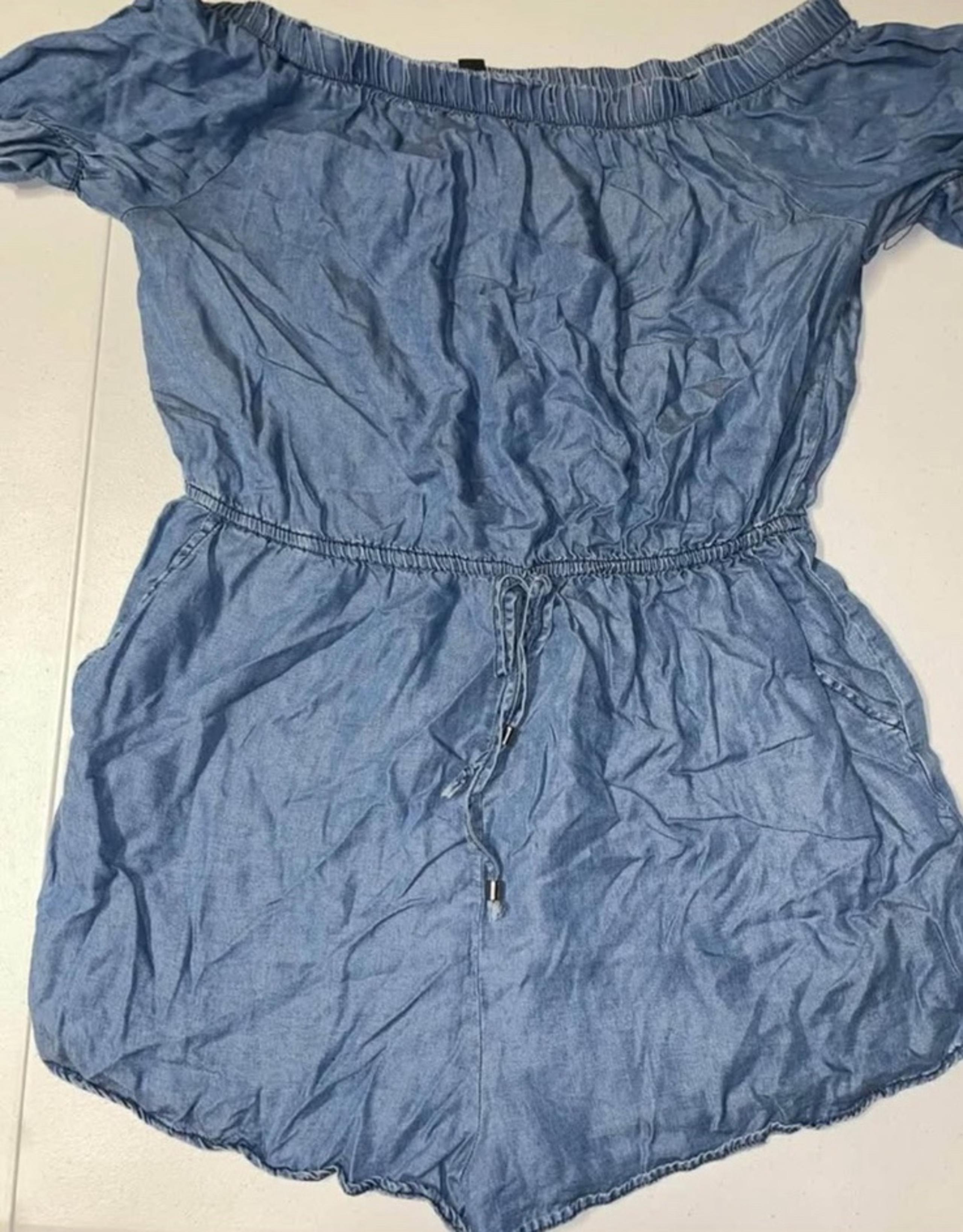 Iris: Women's/Teens Blue Jean/Denim Shorts Romper (Large)