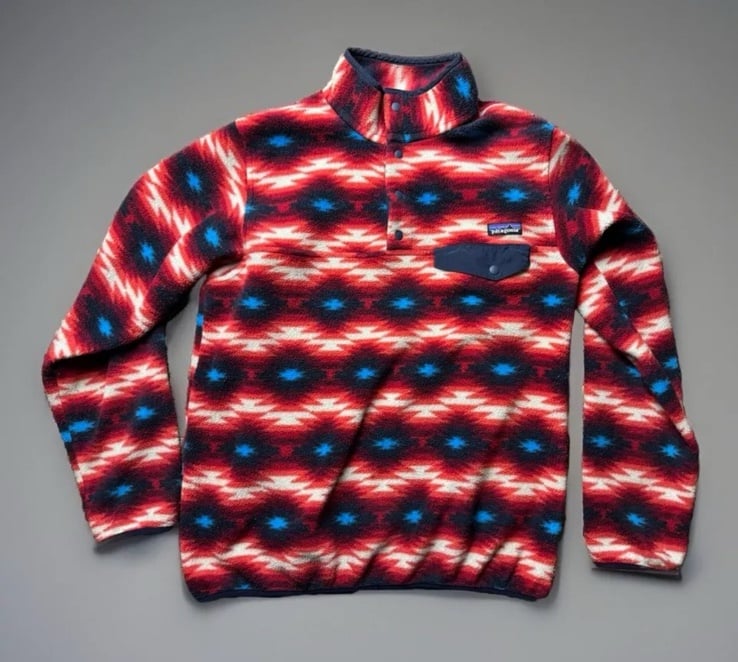 Patagonia Women’s Wild Desert Synchilla Snap T Fleece Pullover Red Aztec Print L