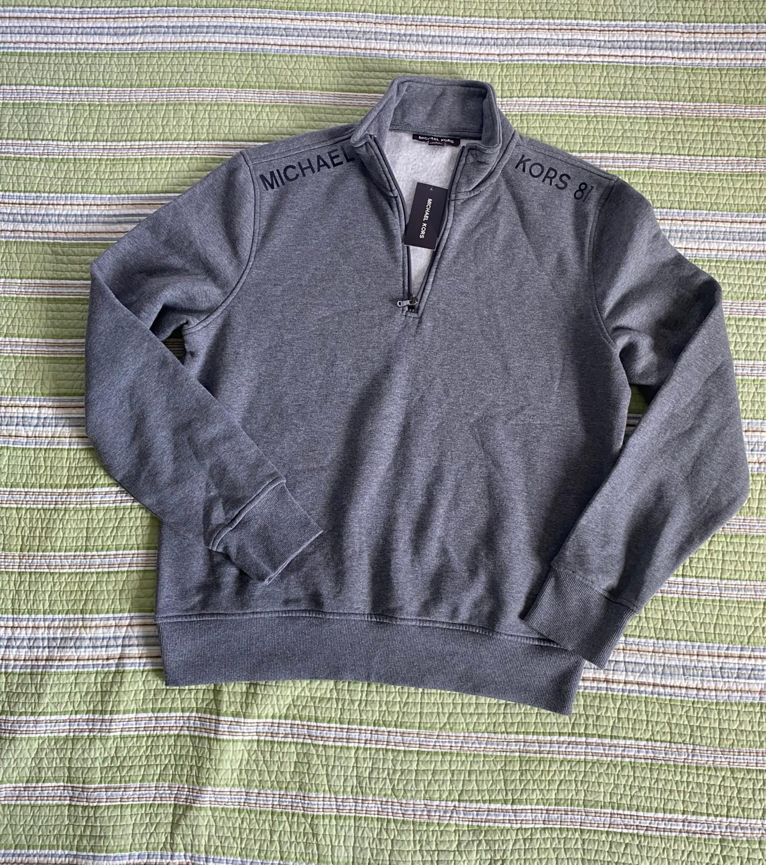 New Michael Kors Men’s Quarter 1/4 Zip Sweatshirt ~ Pullover ~ Sz Large Gray