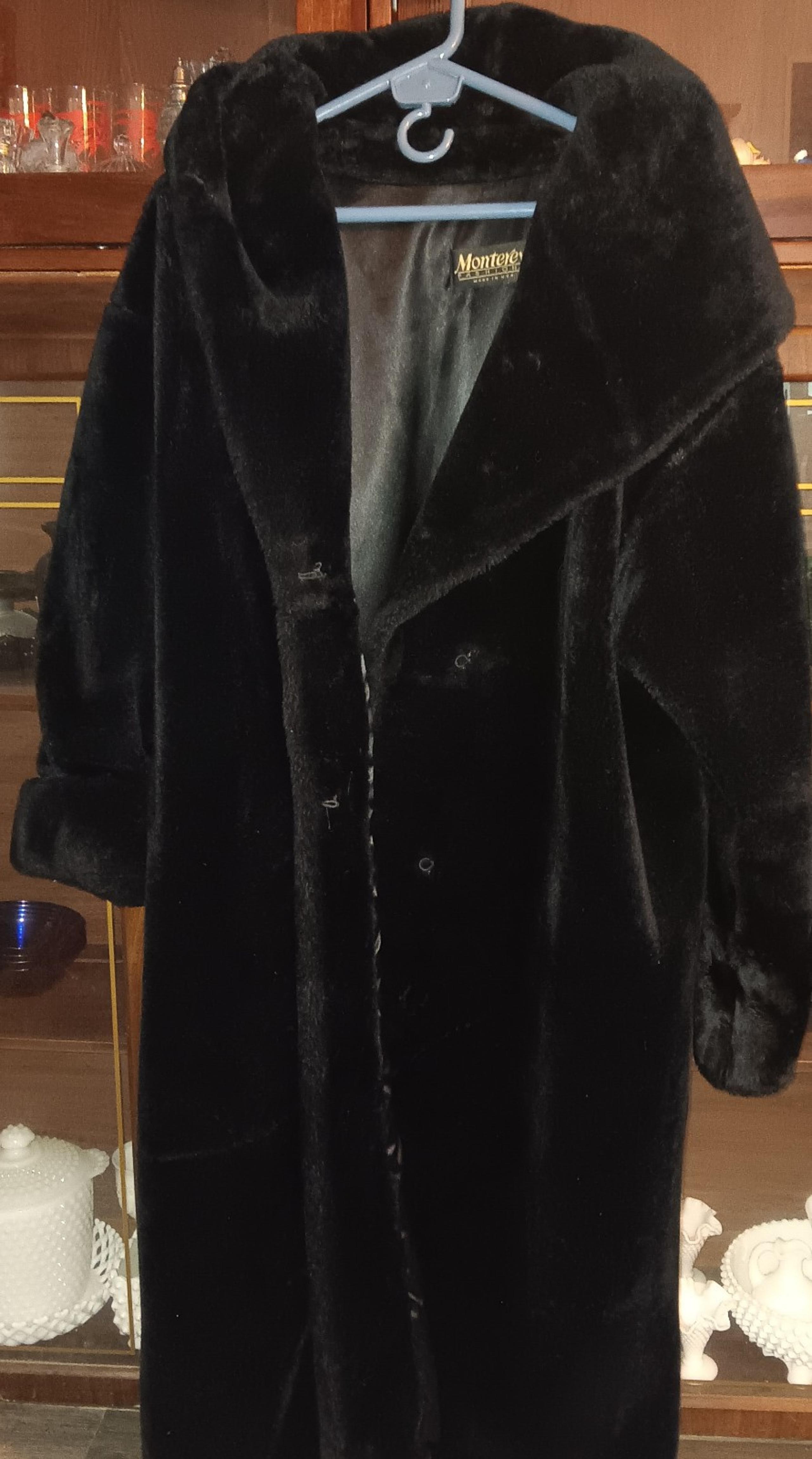 MONTEREY FASHIONS Black Faux Fur Womans Coat  WITH HOOD