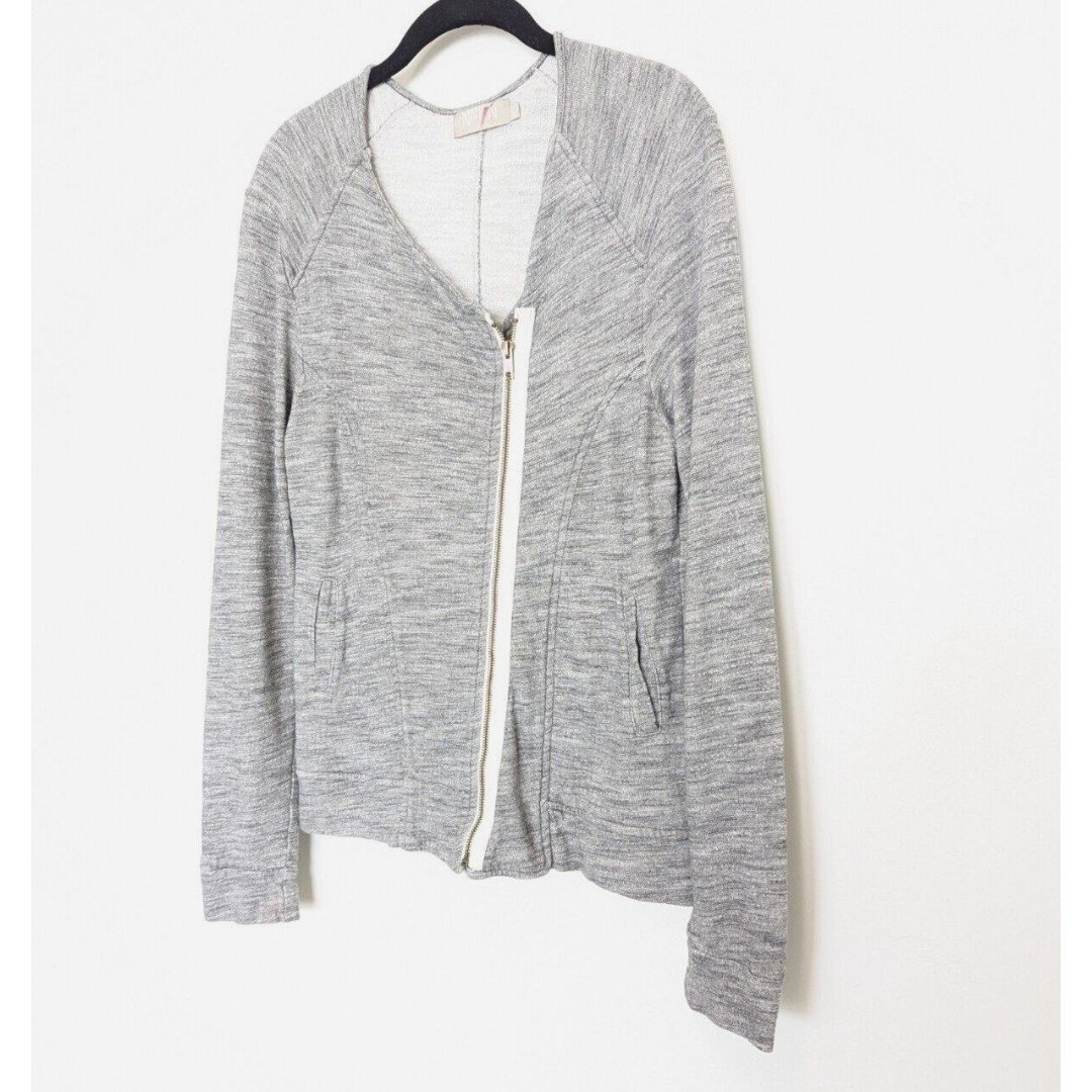 NATION LTD Zip Up Sweater Womens Size S Gray Asymmetrical Pockets Casual Neutral