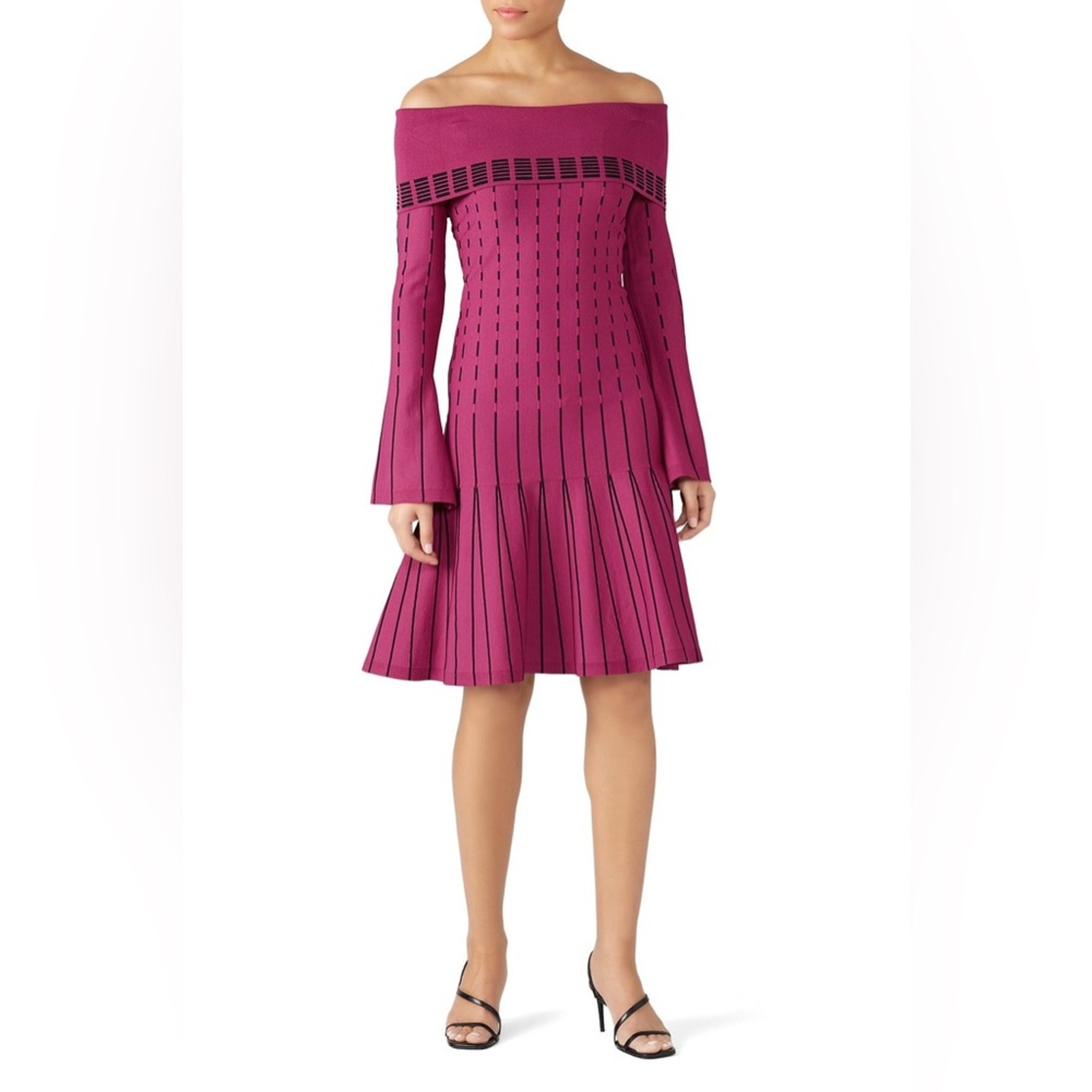 Prabal Gurung Collective Stripe Off The Shoulder Dress, Burgundy, Size 6