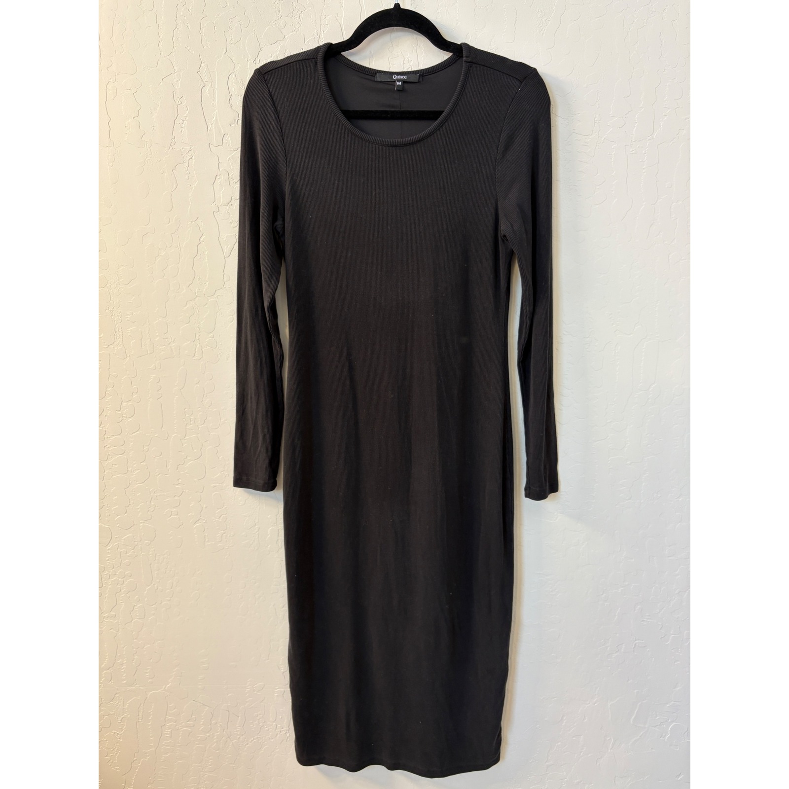 Quince Tencel Ribbed Knit Bodycon Dress Long Sleeve Minimalist Black Size M