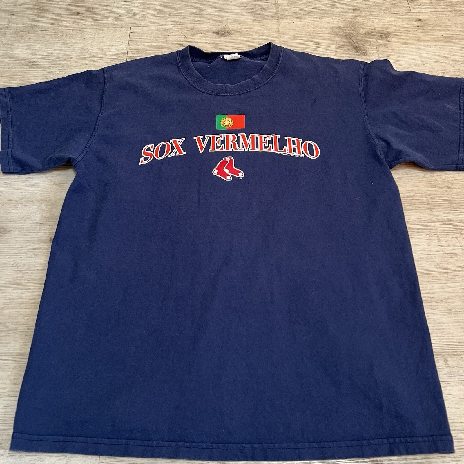 Boston Red Sox Vermelho Portuguese Vtg Shirt Blue Mens Sz L MLB