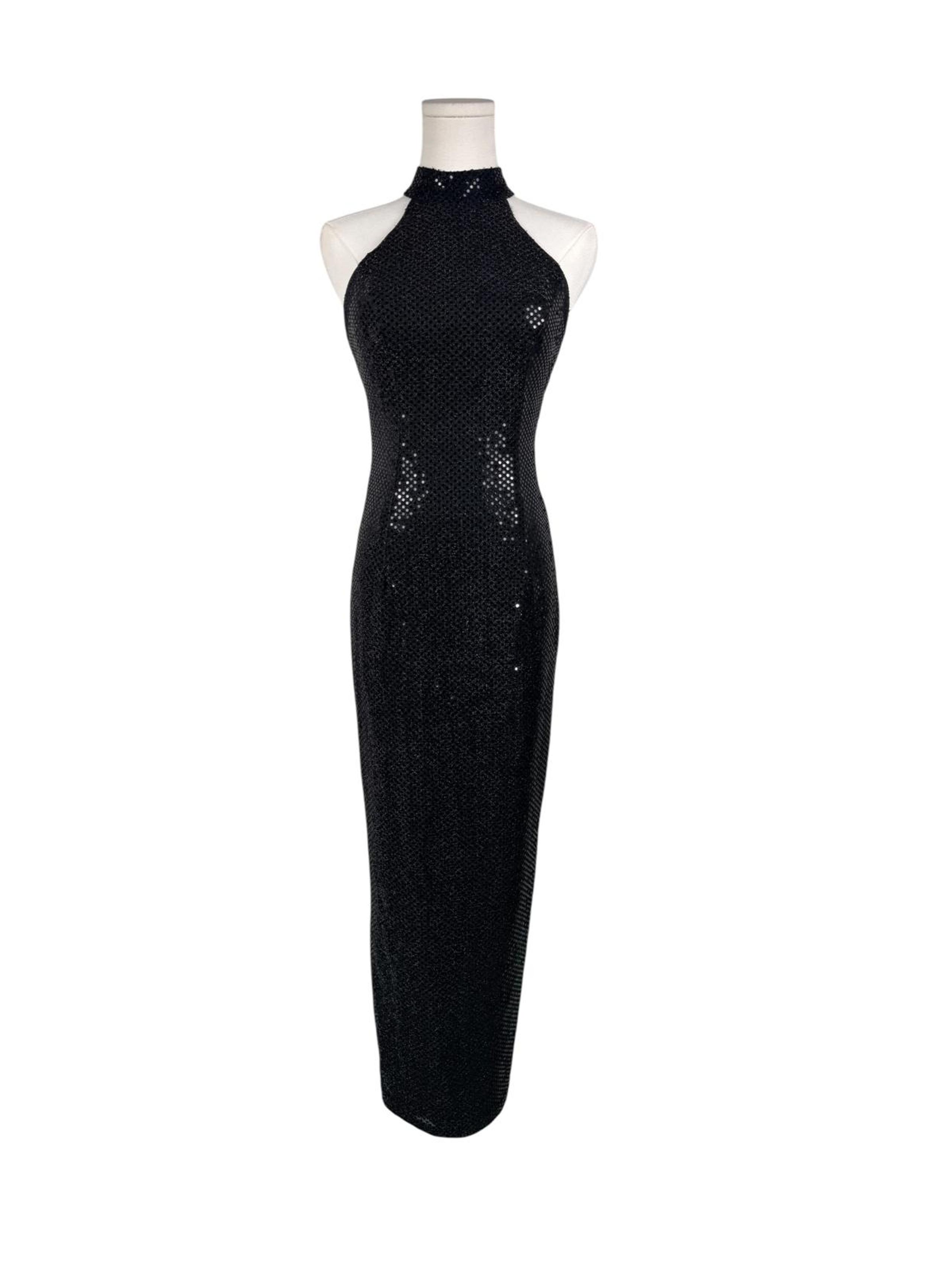 Y2K Vintage Gatsby Glam High Neck Black Sequin Formal Dress Whimsigoth Size 2