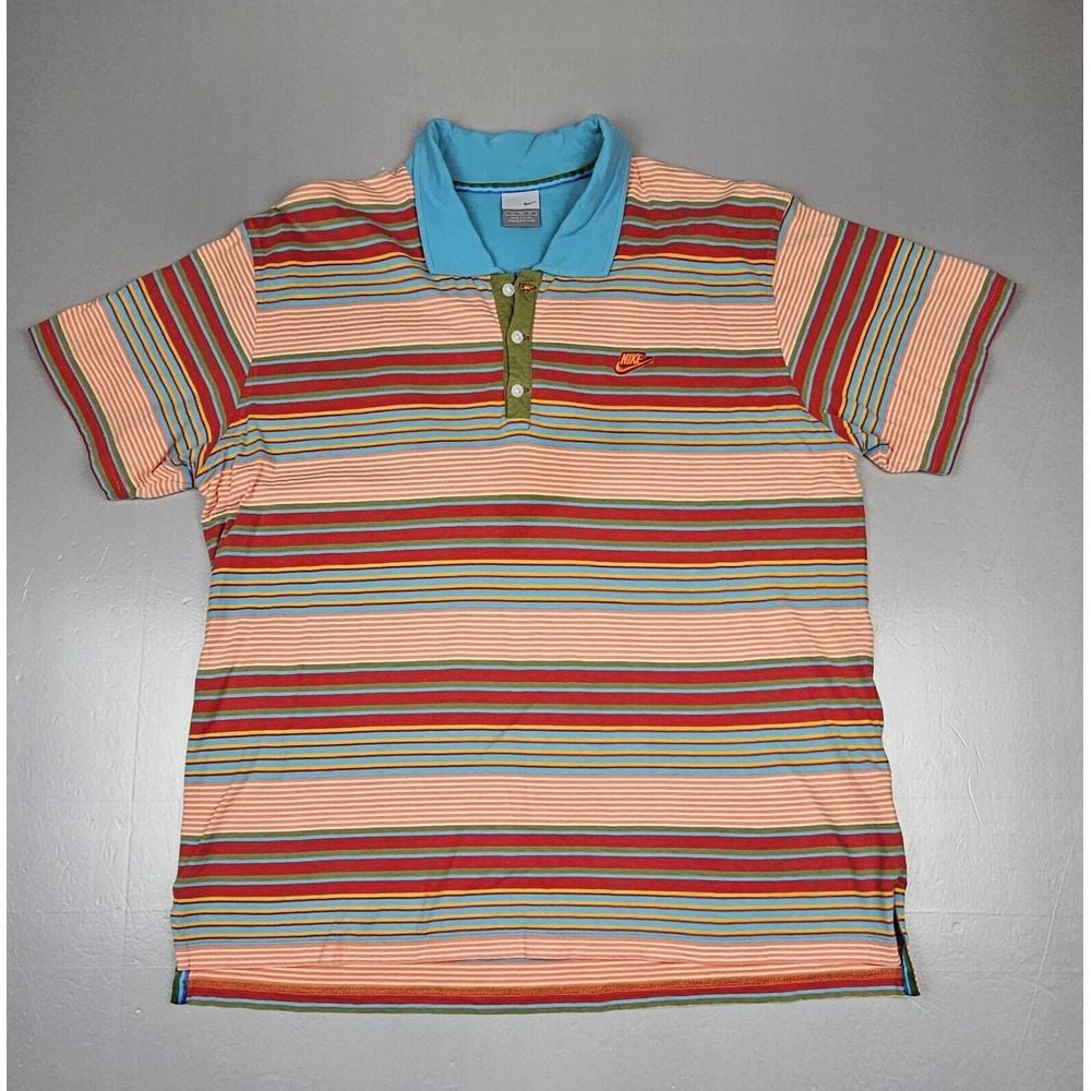 Vintage Nike Polo Shirt Men XL. Multicolor Casual Swoosh Embroidered.