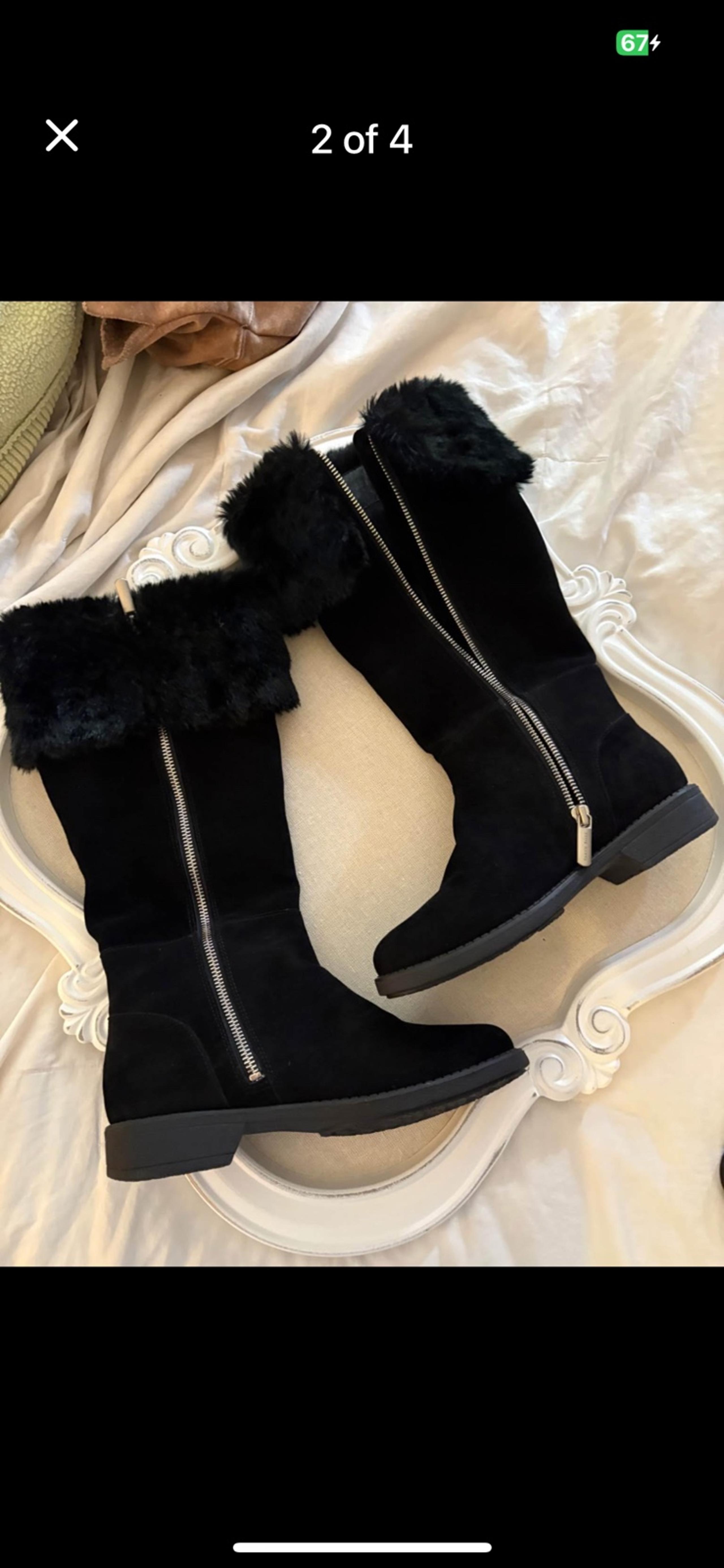 Taryn Rose Women's Black Winter Zip up Furry Fur Avis Rain Winter Shoe Boots 6