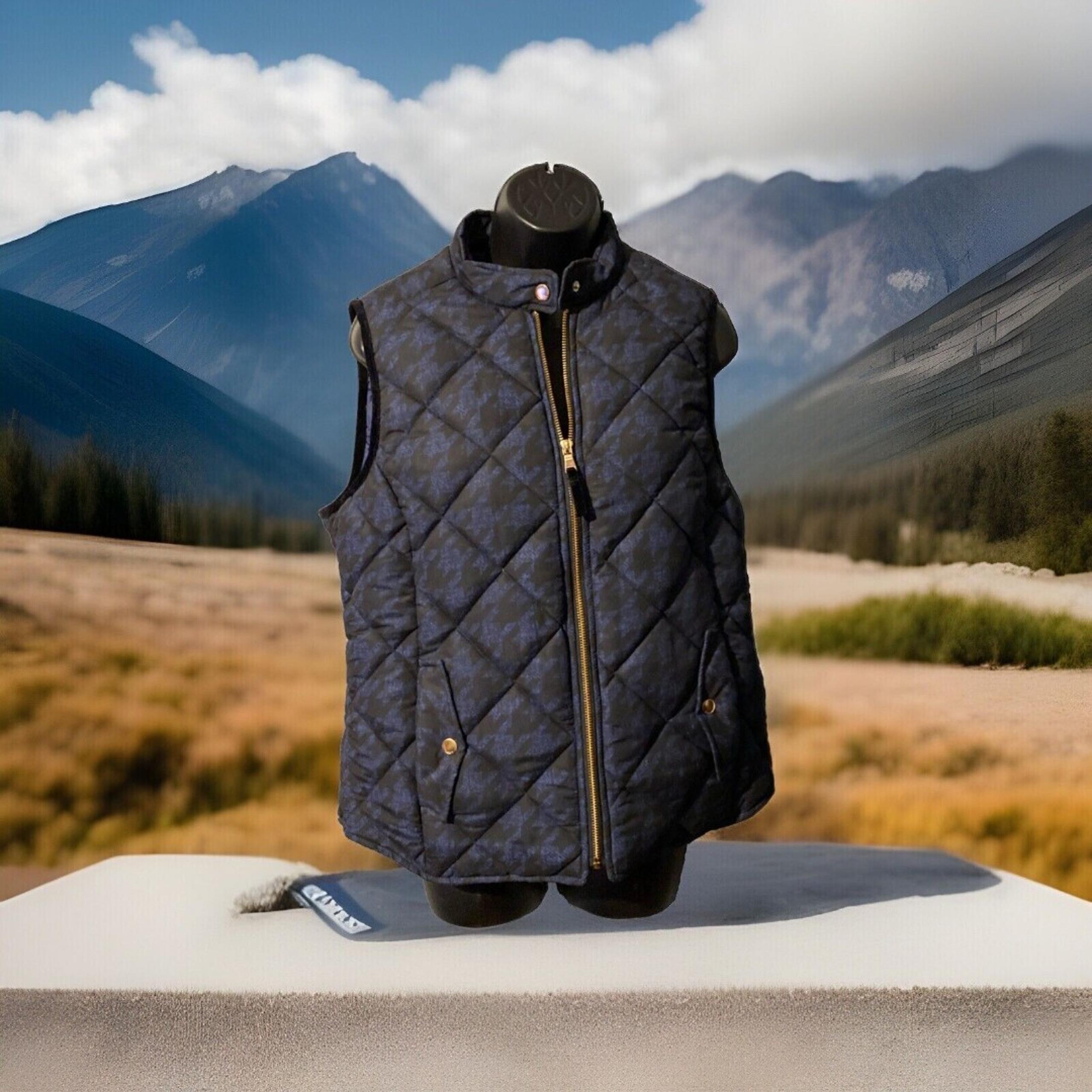Kensie Puffer Women's Jacket Vest Medium Night sky Blue Black Gold Zipper