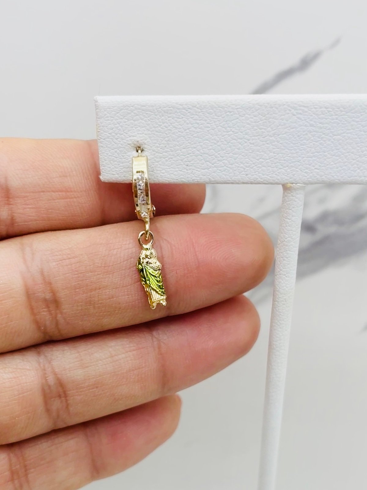 ❤️ 14k Solid Gold earrings dangle hoop Huggie St Jude ❤️ San Judas