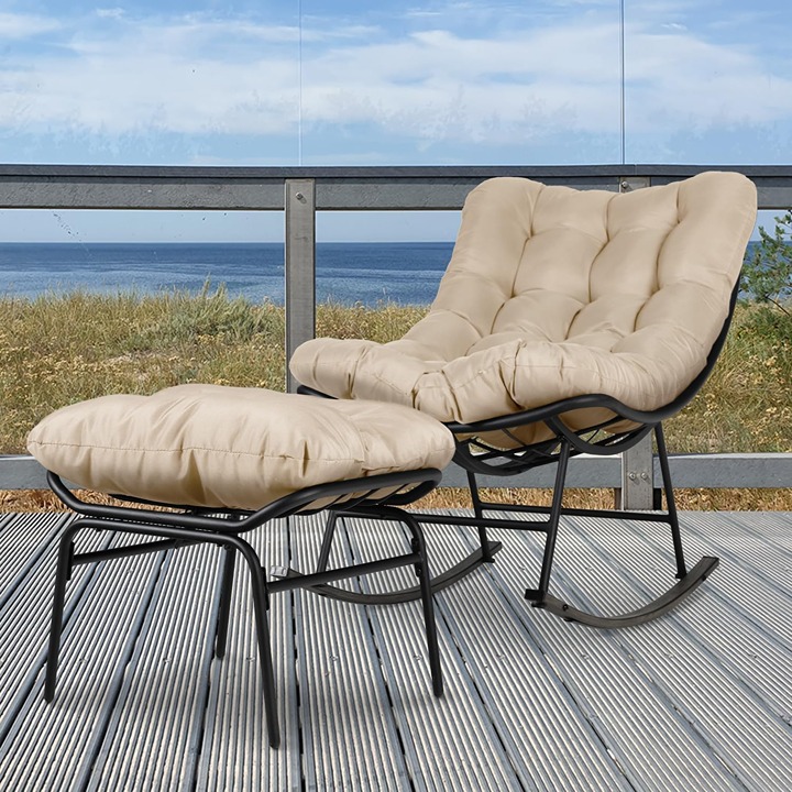 New Outdoor Rocking Chair Set: Beige, Cushioned