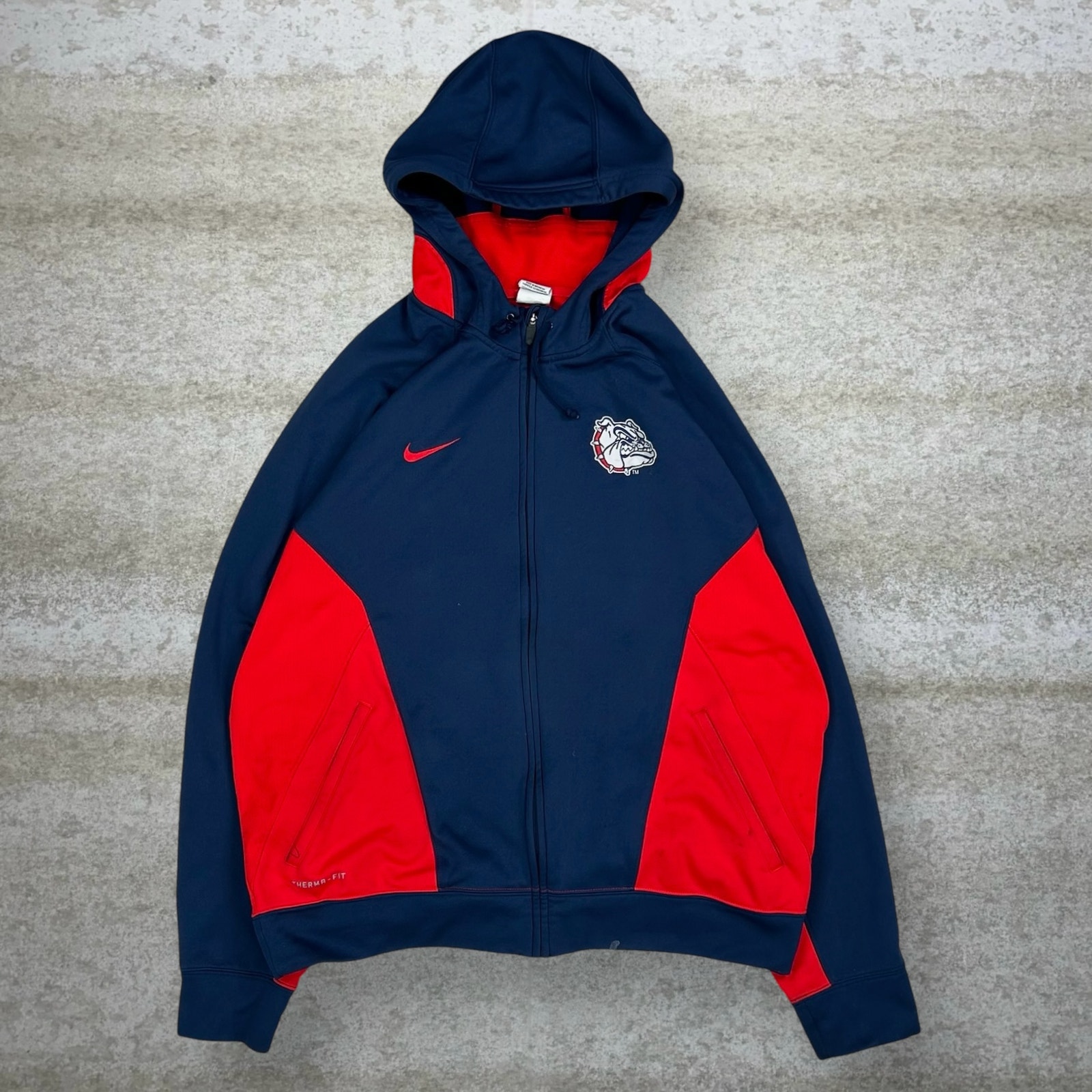 Gonzaga Nike Track Jacket Navy Blue Polyester Red Swoosh Full Zip Therma Fit