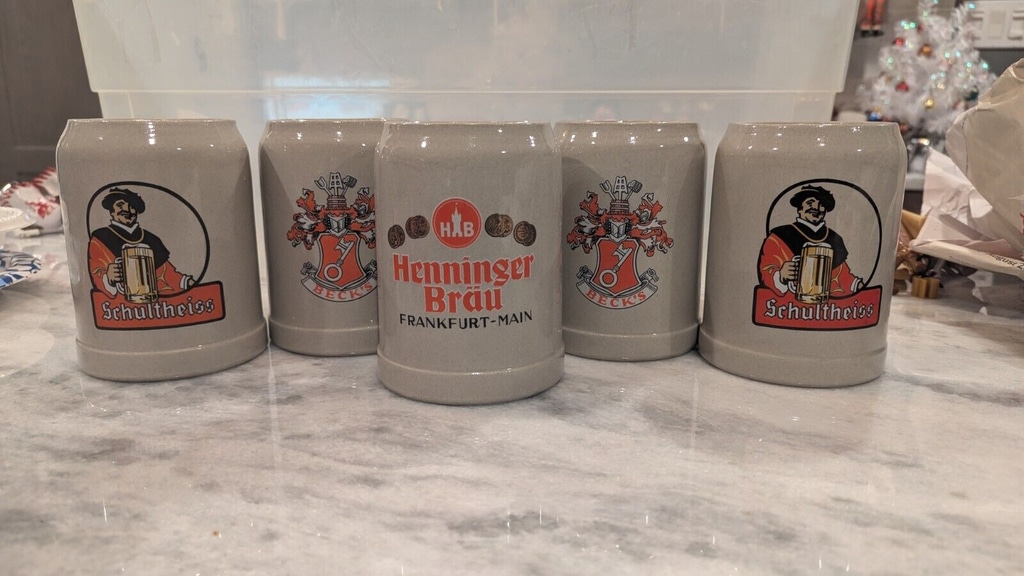 Vintage Beer Stein Set Of 5 West Germany Stoneware
