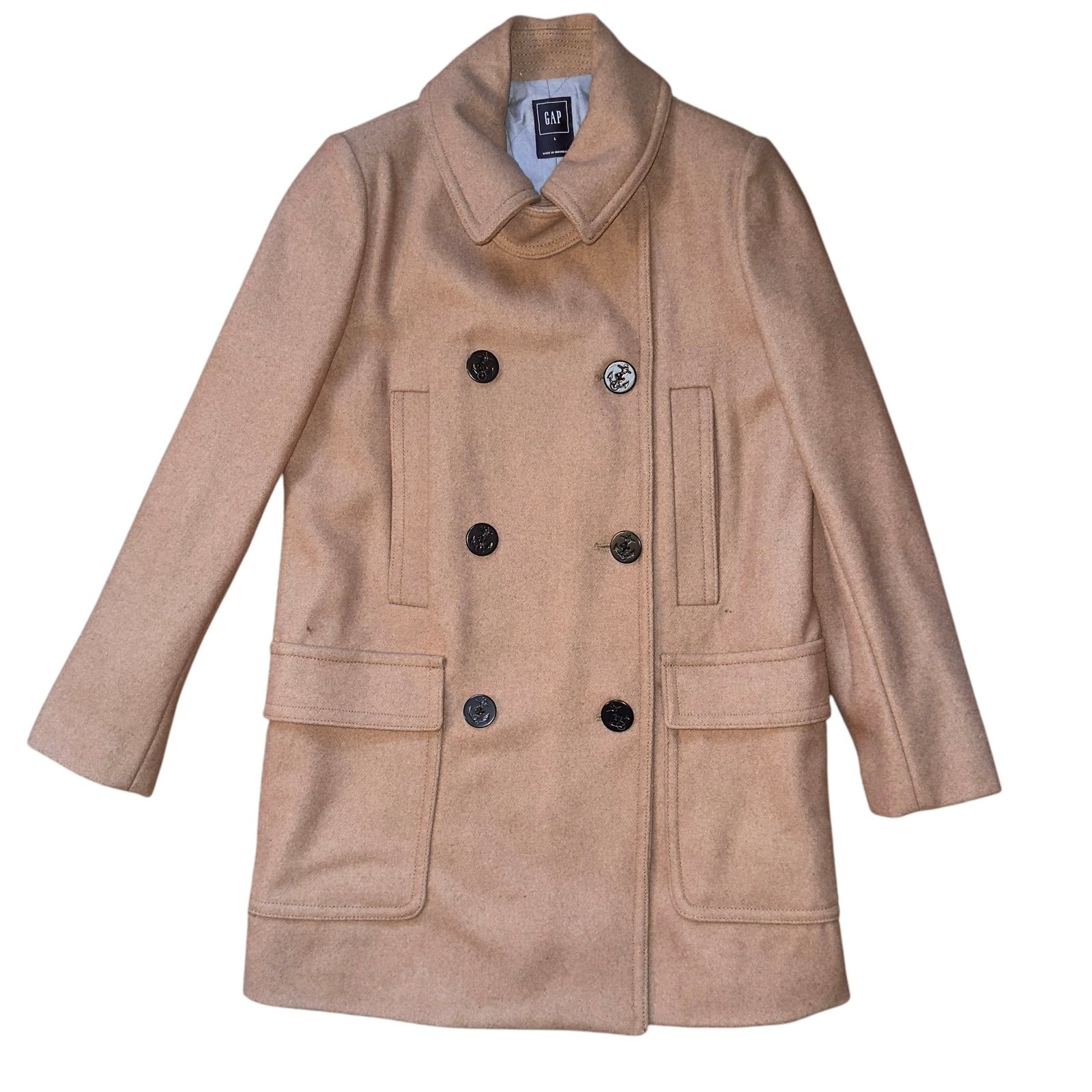 Gap Women's Vintage Beige/Tan Wool Double Breasted Mid-Length Peacoat NWOT