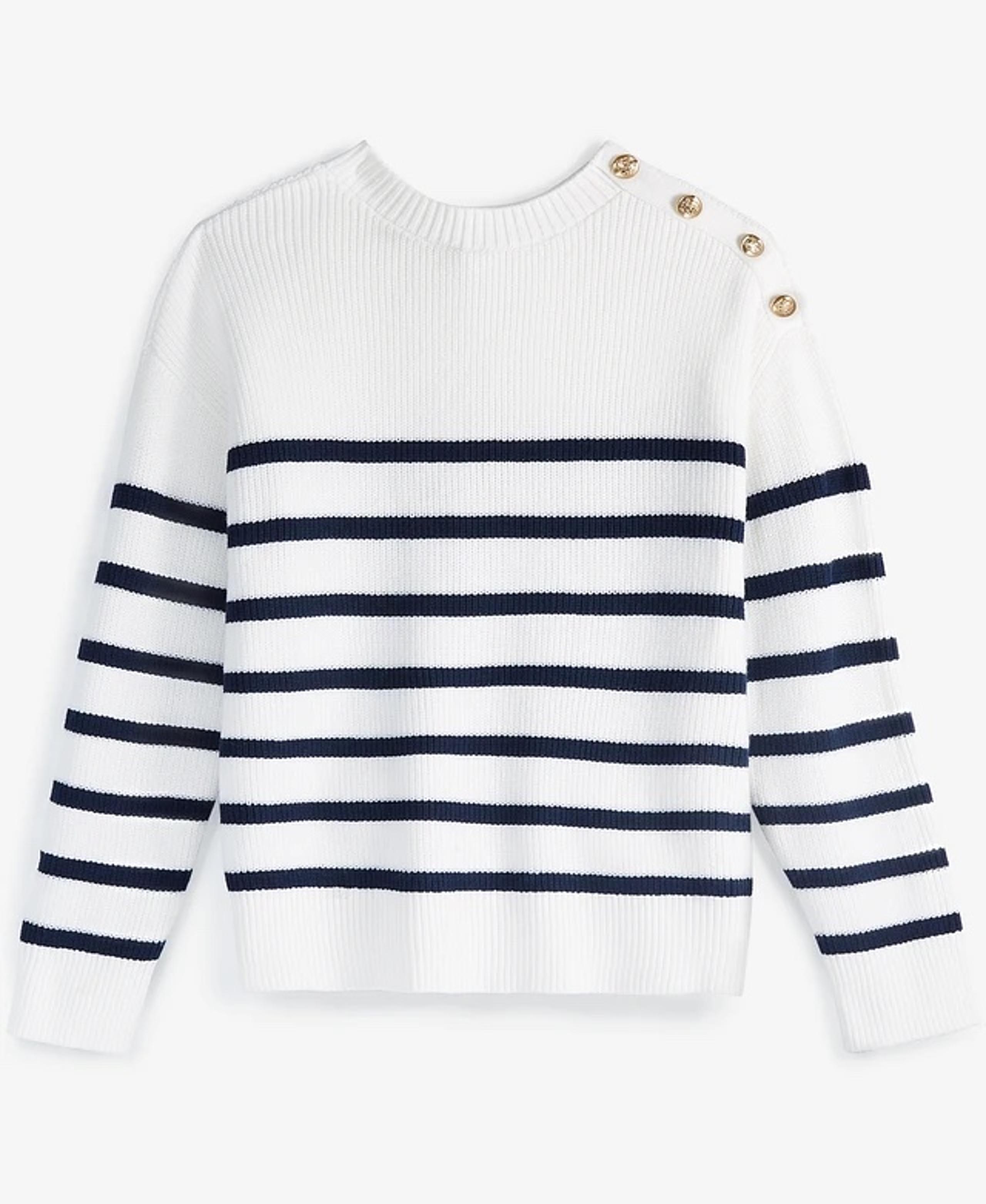 On 34th | Button-Shoulder Striped Sweater