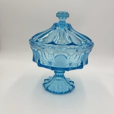MCM Fostoria Coin Ice Blue Large Pedestal Compote w/Lid RARE 10 Art Glass