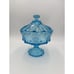 MCM Fostoria Coin Ice Blue Large Pedestal Compote w/Lid RARE 10 Art Glass