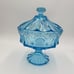 MCM Fostoria Coin Ice Blue Large Pedestal Compote w/Lid RARE 10 Art Glass