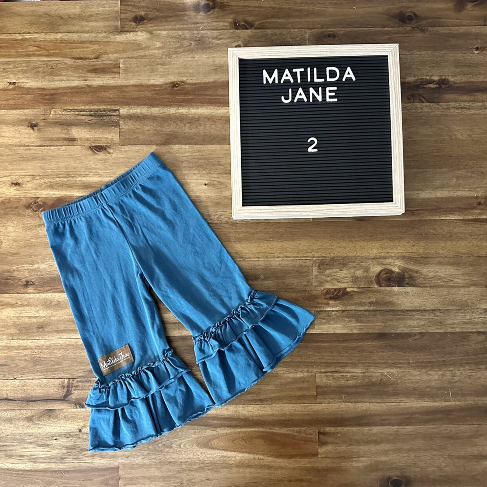 NEW Matilda Jane Choose Your Own Path Bonfire Nights Big Blue Ruffles Pants Knit