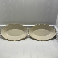Vintage Lenox 9” Oval Fluted Jacquard Gold Set of 2 Dishes