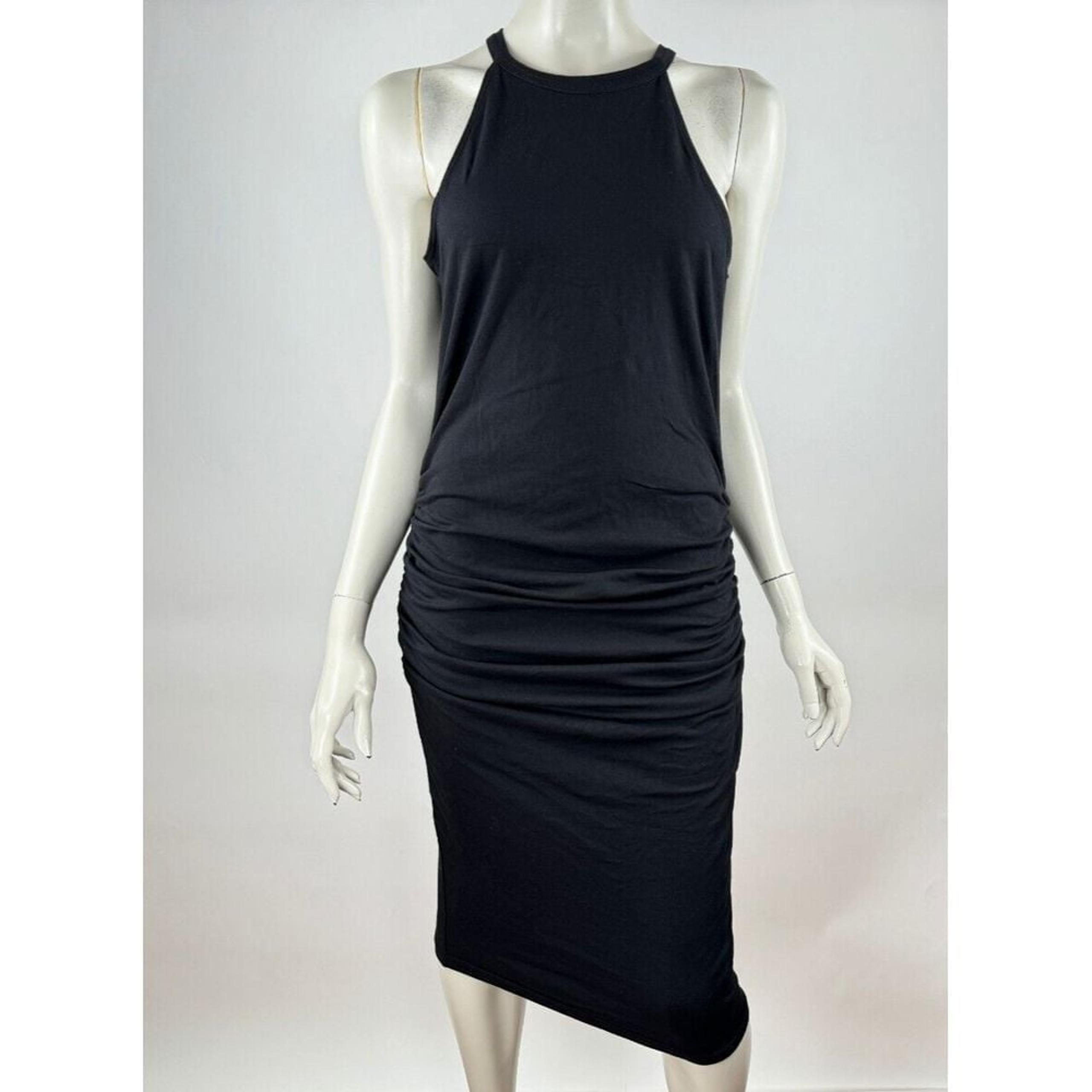 Michael Stars Halter Midi Dress Women XL NWT Ruched Stretch Cotton Black SF1072