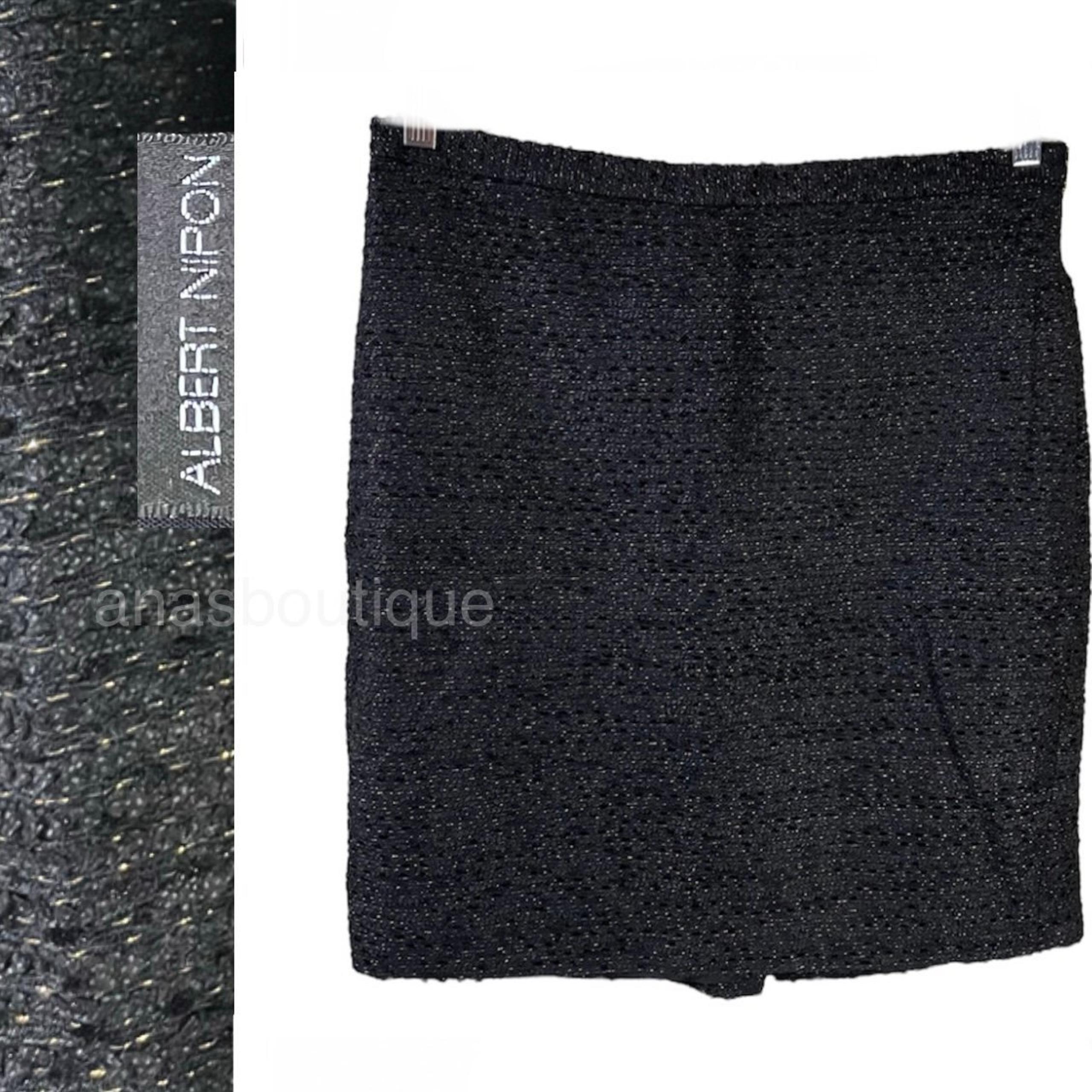 ALBERT NIPON tweed textured metallic pencil skirt women’s Size XL black/gold