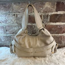 Michael Kors Beige Pebbled Leather Shoulder Bag with Gold-Tone Hardware