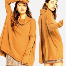 Free People Waffle Top Women Canyon Moon Cowl Neck Split Back NWT Size Small