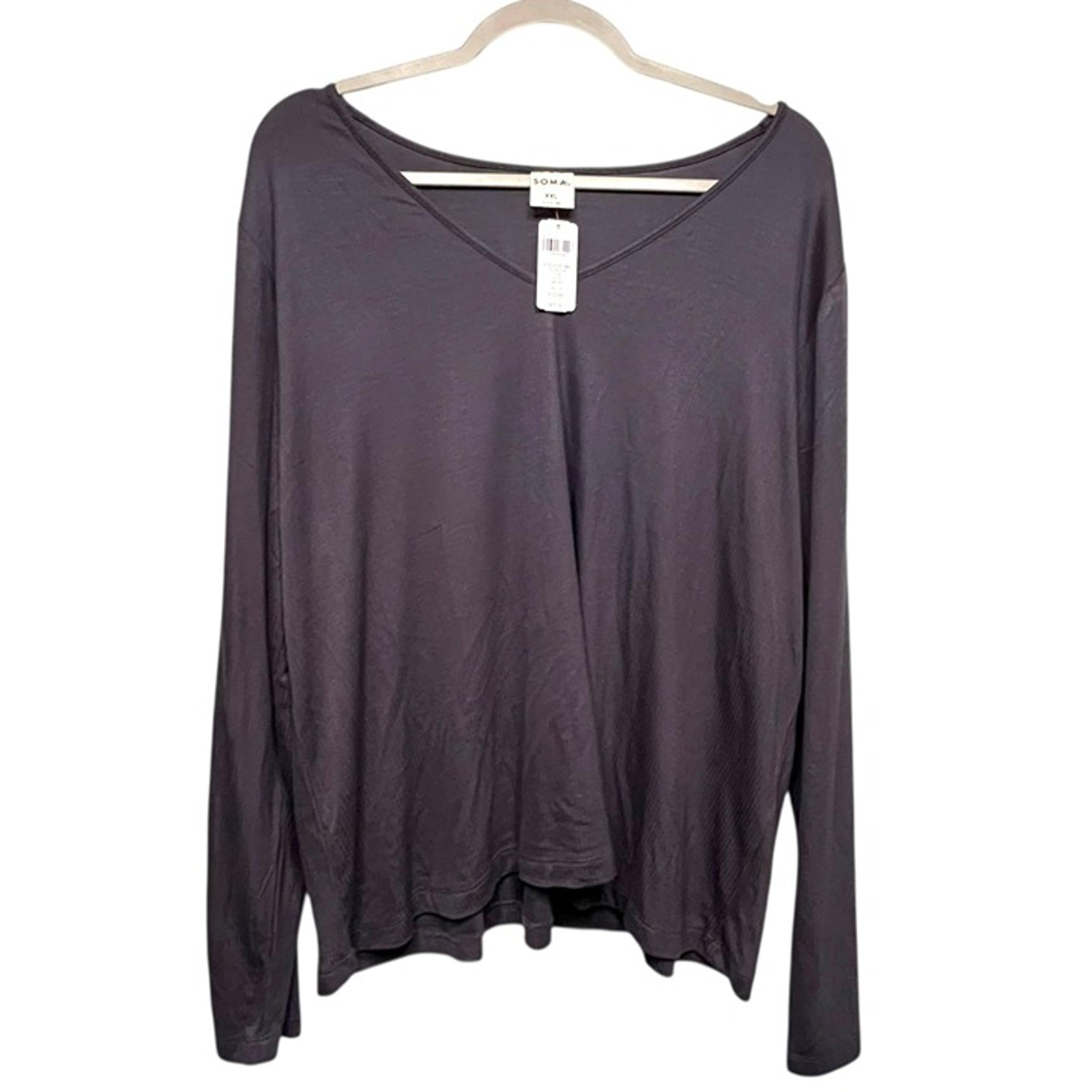 Soma Cool Nights Pajama Top T Shirt Size XXL Gray Long Sleeve Rayon NEW V neck