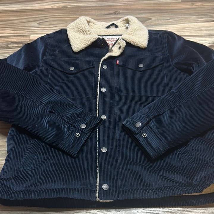 Levi’s Strauss Green Corduroy Jacket, Mens Small Sherpa Trucker, Snap Closure