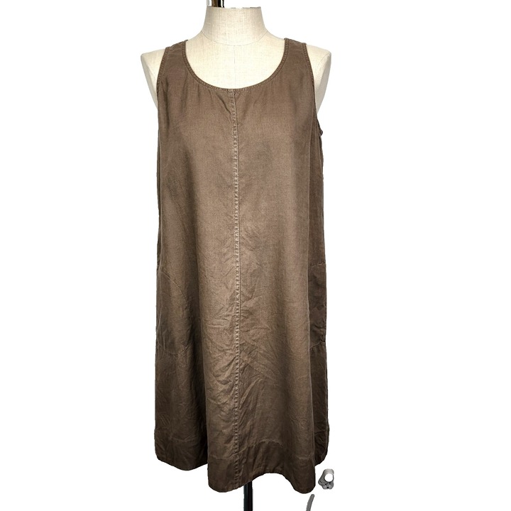 J. Jill Love Linen A Line Shift Dress M Brown Sleeveless Relaxed Beachy