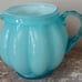 Fenton Blue Overlay Glass Melon Squat Pitcher w/ Blue Notched Handle - Vintage