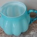 Fenton Blue Overlay Glass Melon Squat Pitcher w/ Blue Notched Handle - Vintage