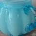 Fenton Blue Overlay Glass Melon Squat Pitcher w/ Blue Notched Handle - Vintage