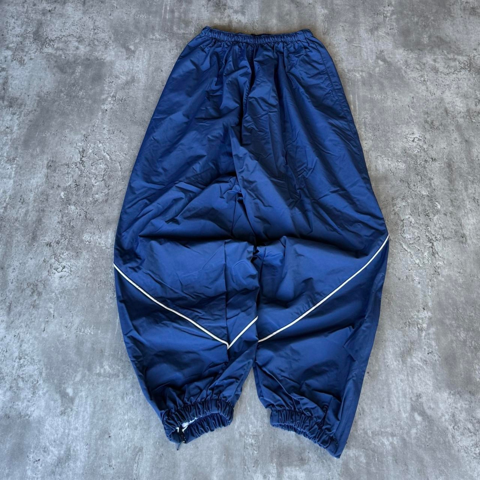Vintage Y2K Blue & White Baggy Nylon Embroidered Athletic Sweatpants