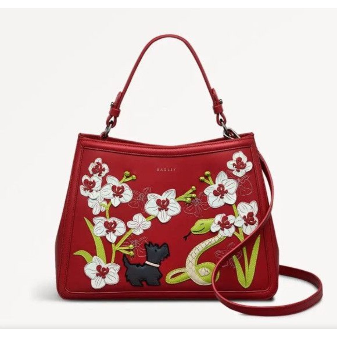 RADLEY Lunar New Year Snake Dog Crimson Medium Crossbody Satchel Picture Bag NWT