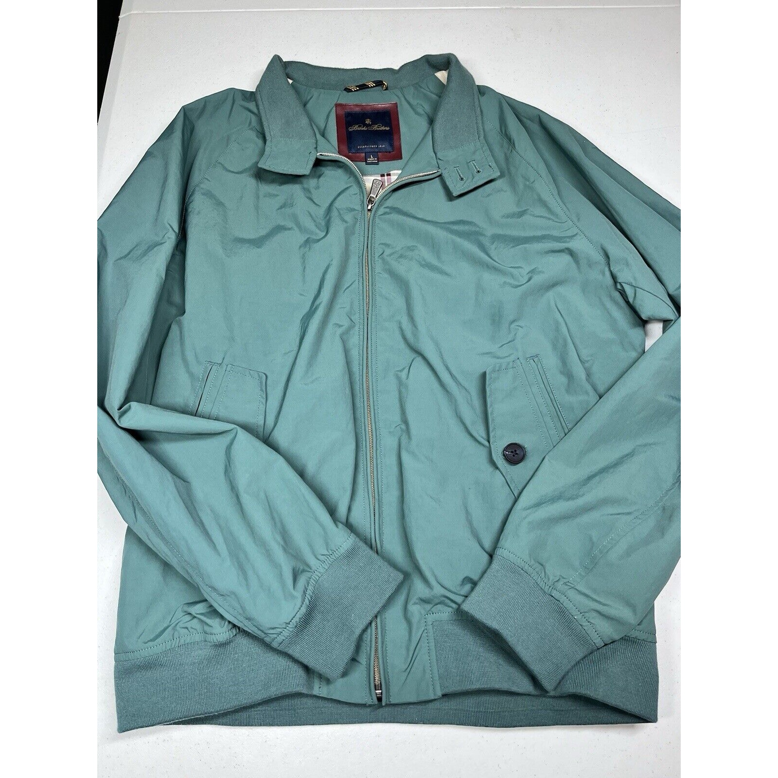 Brooks Brothers The Vintage Bomber Jacket Mens Large Plaid Lined Full Zip Green
