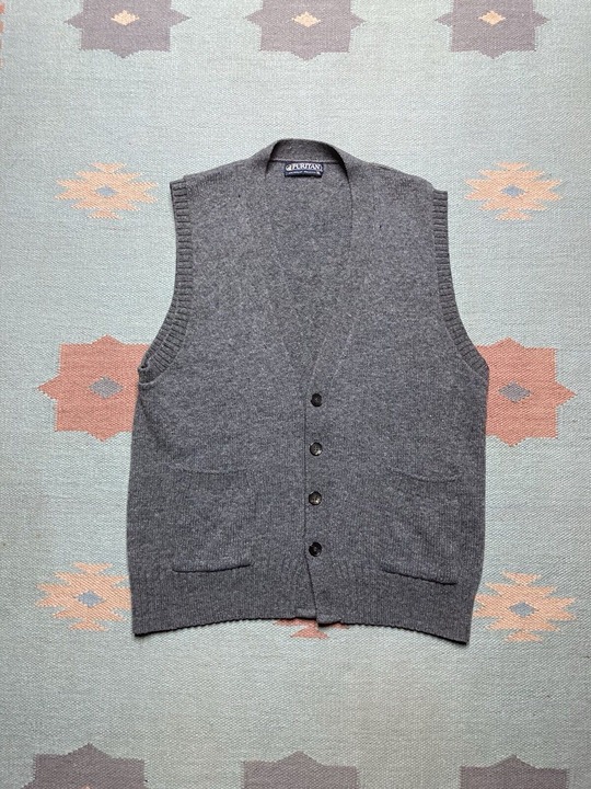 Vintage 70s puritan sweater vest wool blend gray cardigan button front XL