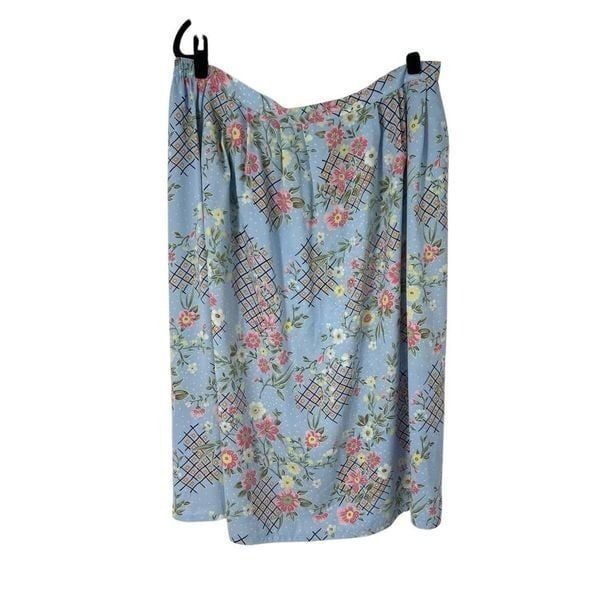 Vintage Sag Harbor Blue Floral Granny Cottagecore Elastic Waist Skirt
