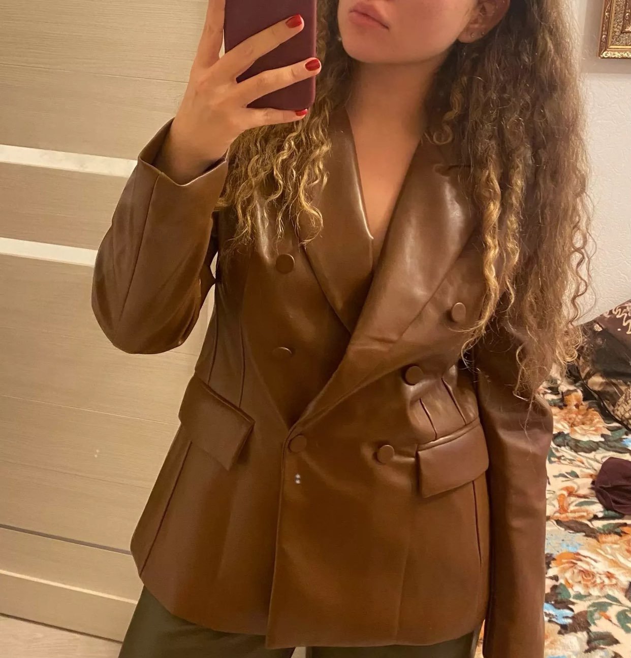 Coffee brown leather women Blazer