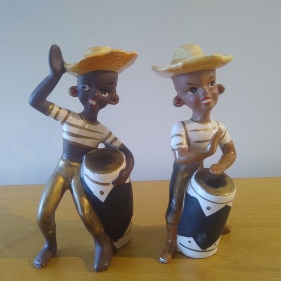 Vintage Kreiss MCM Ceramic Drumming Dancing Women Figurines Japan