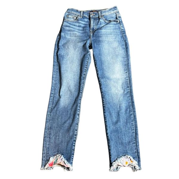 7 For All Mankind Raw Edge & Silk Hem Stretch Denim Hi-Rise Skinny Jeans