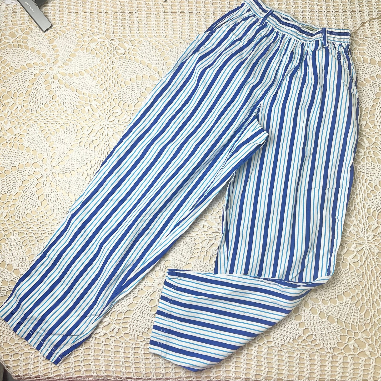 Vintage 1990s Esprit Kids Medium 10/12 Blue Striped Pull On Pants
