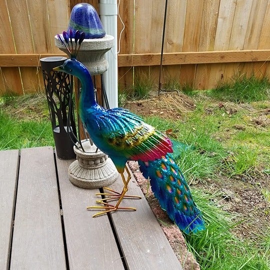 Peacock Statue Garden Decor Metal Peacock Yard Lawn Decoration Outdoor Sculpture
