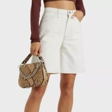 FRAME Le Italian Womens Shorts 28 Cream Long Bermuda Jorts Denim Summer